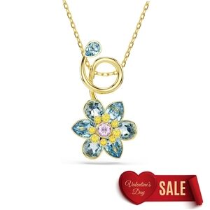 Swarovski Idyllia pendant necklace - Mixed cuts, Flower, Blue, Gold-tone plated